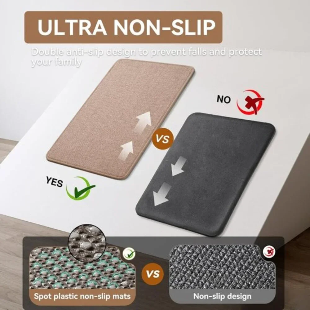 Anti-Fatigue Kitchen Mat, Soft Non-Slip Absorbent Washable Rug for Home - Brown